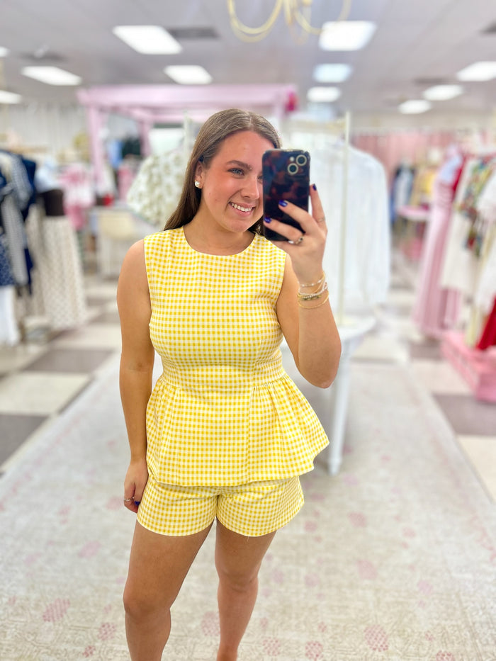 Gingham Print Shorts (Yellow)