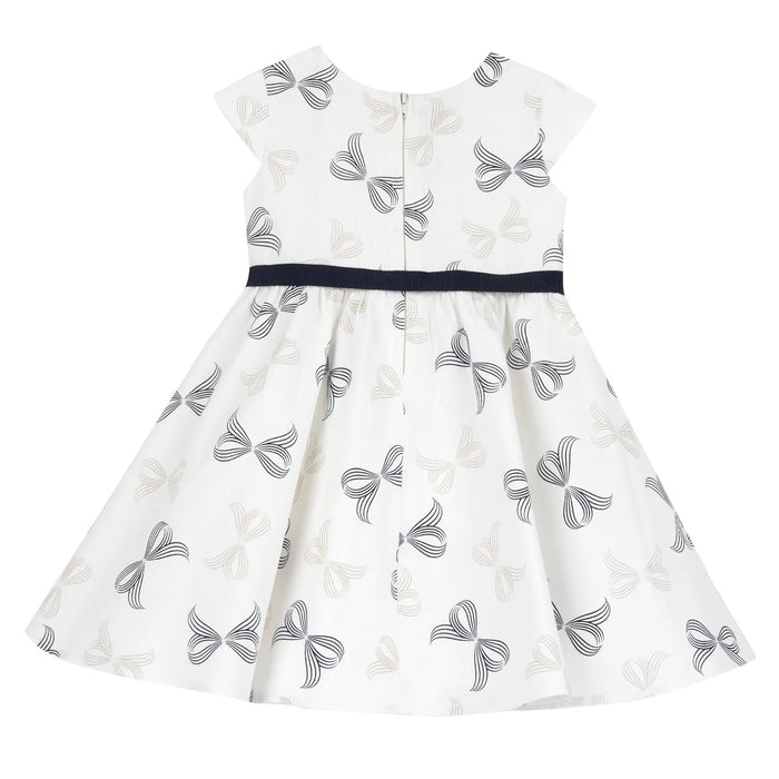 Girls White and Blue Printed Dress