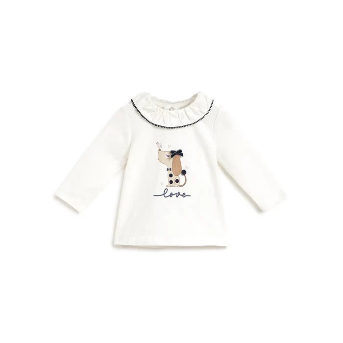 Girls White Printed Applique T-shirt
