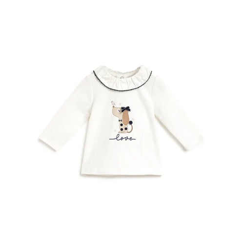 Girls White Printed Applique T-shirt