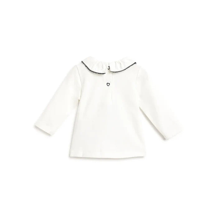 Girls White Printed Applique T-shirt