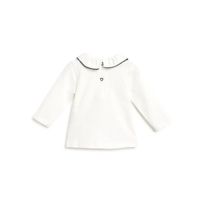 Girls White Printed Applique T-shirt