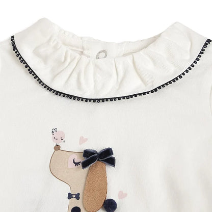 Girls White Printed Applique T-shirt