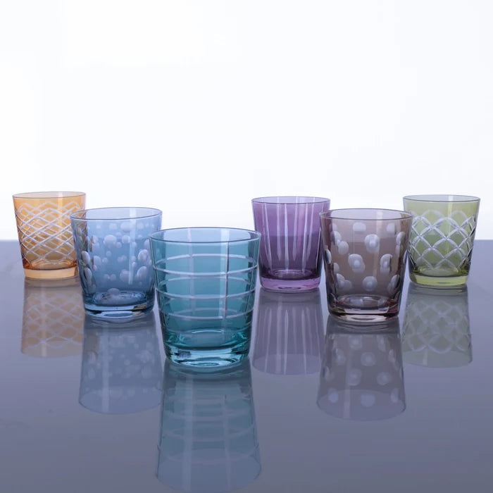 GLASS Carved Double Old Fashioned Set of 6 (Multi).