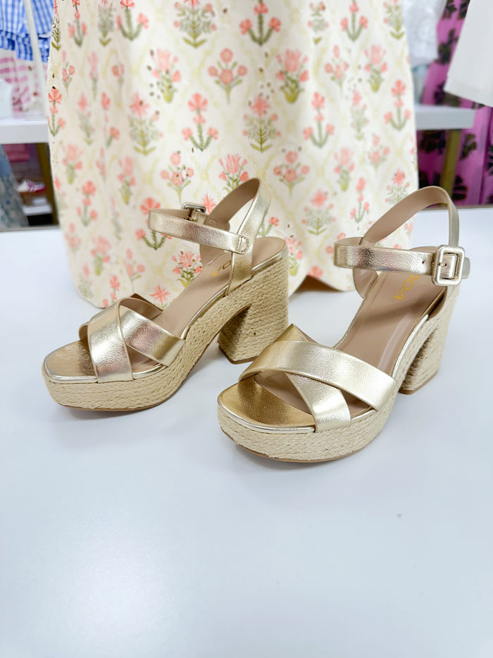 Gold Criss Cross Raffia Heel Sandal