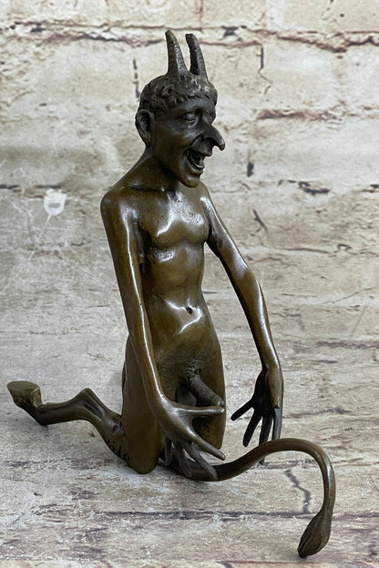 Greek Satyr Faun Demon Horny Devil Satan Bronze Sculpture Figure Figurine 7" x 6"