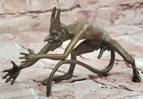 Grotesque Bronze Demon Satyr Figurine – Mythical Horned Creature Sculpture