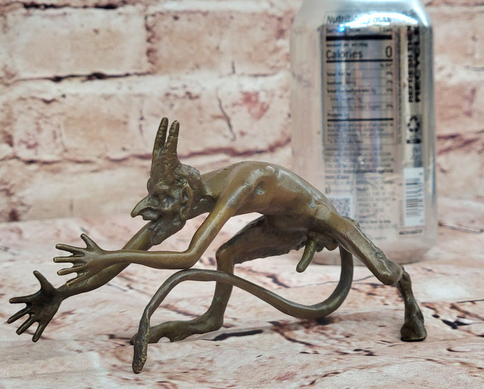 Grotesque Bronze Demon Satyr Figurine – Mythical Horned Creature Sculpture