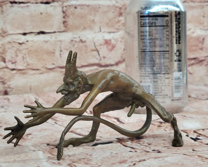 Grotesque Bronze Demon Satyr Figurine – Mythical Horned Creature Sculpture