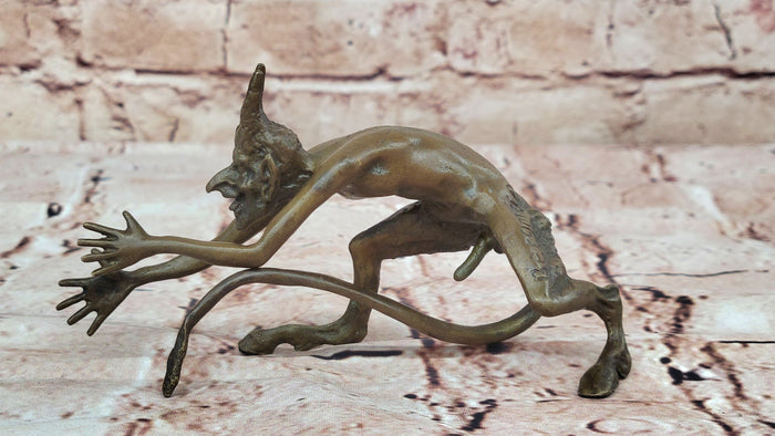 Grotesque Bronze Demon Satyr Figurine – Mythical Horned Creature Sculpture