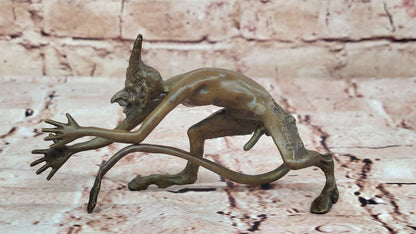 Grotesque Bronze Demon Satyr Figurine – Mythical Horned Creature Sculpture