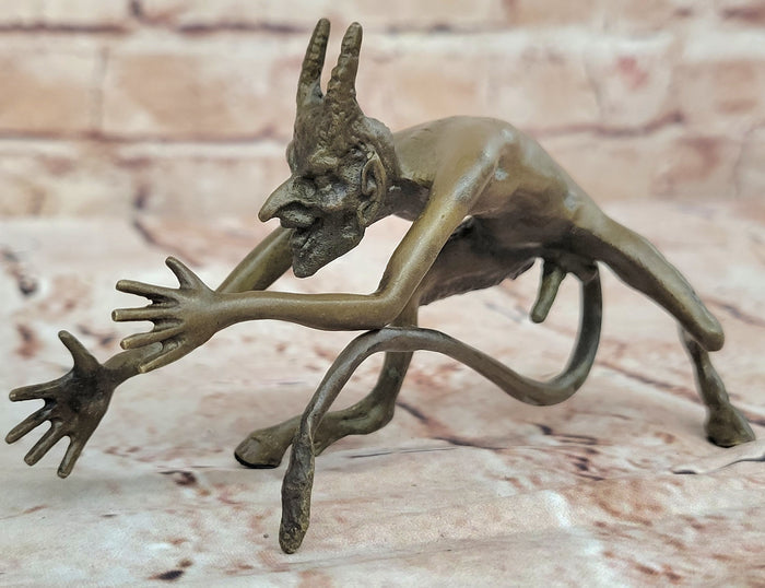 Grotesque Bronze Demon Satyr Figurine – Mythical Horned Creature Sculpture