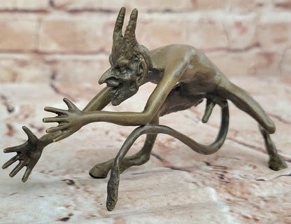 Grotesque Bronze Demon Satyr Figurine – Mythical Horned Creature Sculpture