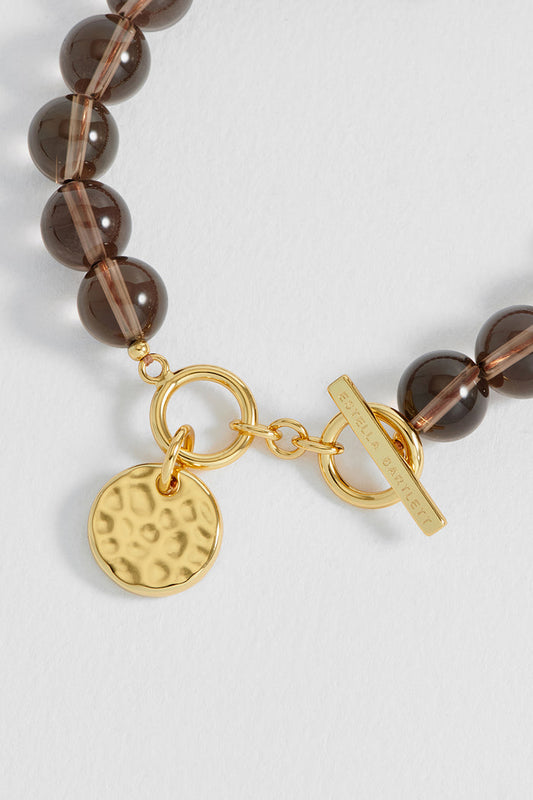 Hammered Disc Chunky Smoky Quartz T-Bar Bracelet