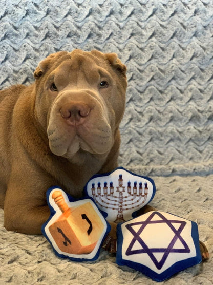 Play Pet Brands dog toys Hanukkah 3-Pc Plush Squeaker Holiday Dog Toy Set