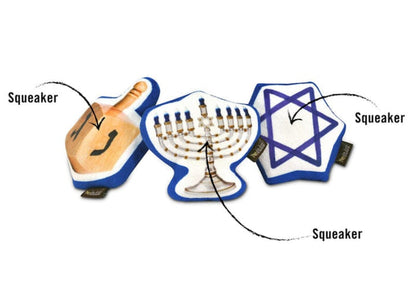 Play Pet Brands dog toys Hanukkah 3-Pc Plush Squeaker Holiday Dog Toy Set