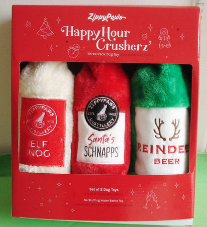 ZippyPaws dog toys Happy Hour Crusherz Christmas Holiday Plush Squeaky Boxed Dog Toy Set - 3 Pk
