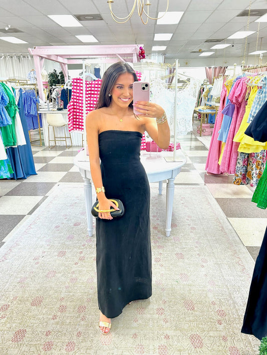 Harper Linen Strapless Maxi Dress (Black)