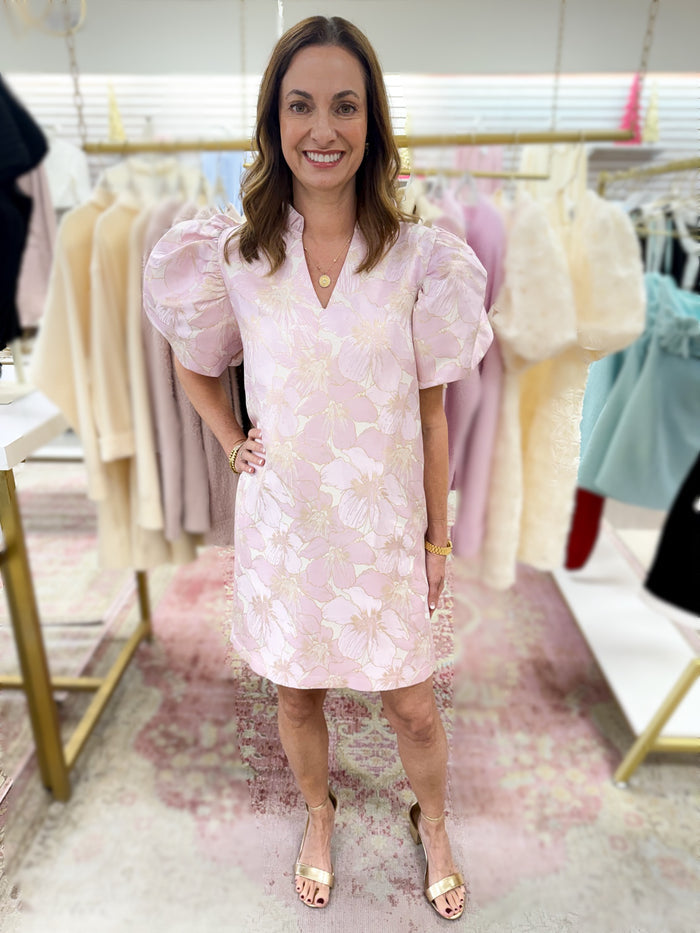Heather Puff Sleeve Mini Dress (Pink)