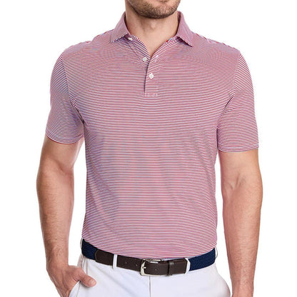 Holderness & Bourne Gresham performance polo in a red and white striped jersey fabric with a classic spread collar.