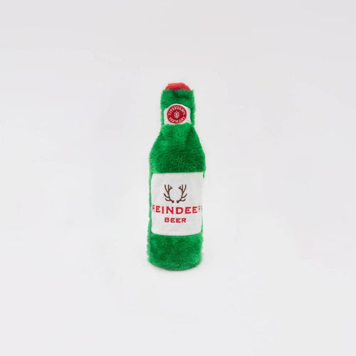 ZippyPaws dog toys Holiday Happy Hour Crusherz Christmas Reindeer Beer Plush Squeaky Dog Toy