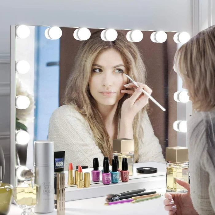 Hollywood LED Lighted Vanity| Makeup Mirror | Large Light Up Makeup Mirror with 14 Dimmable LED Bulbs 3 Lighting Modes | Touch Screen Control Tabletop | USB charging point | Wall Mounted Mirror for Dressing Table