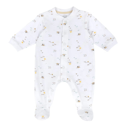 Infants White Printed Front Opening Babysuit