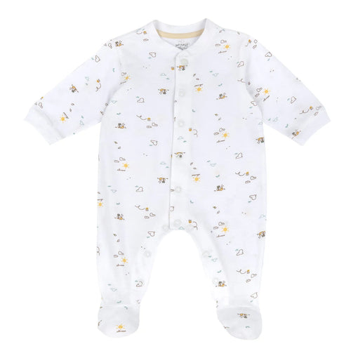 Infants White Printed Front Opening Babysuit