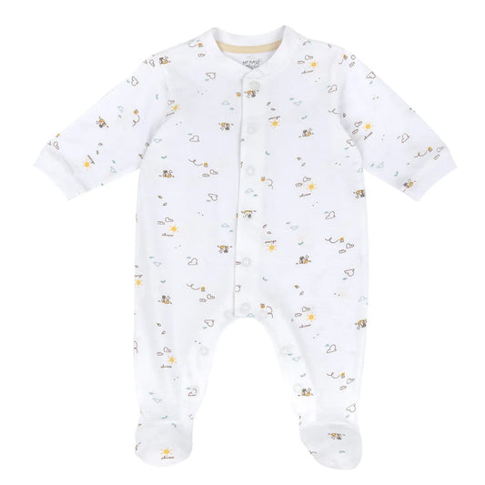 Infants White Printed Front Opening Babysuit