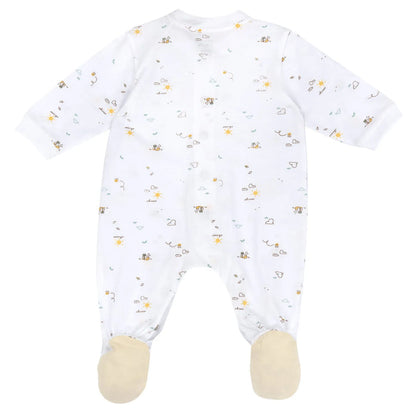 Infants White Printed Front Opening Babysuit