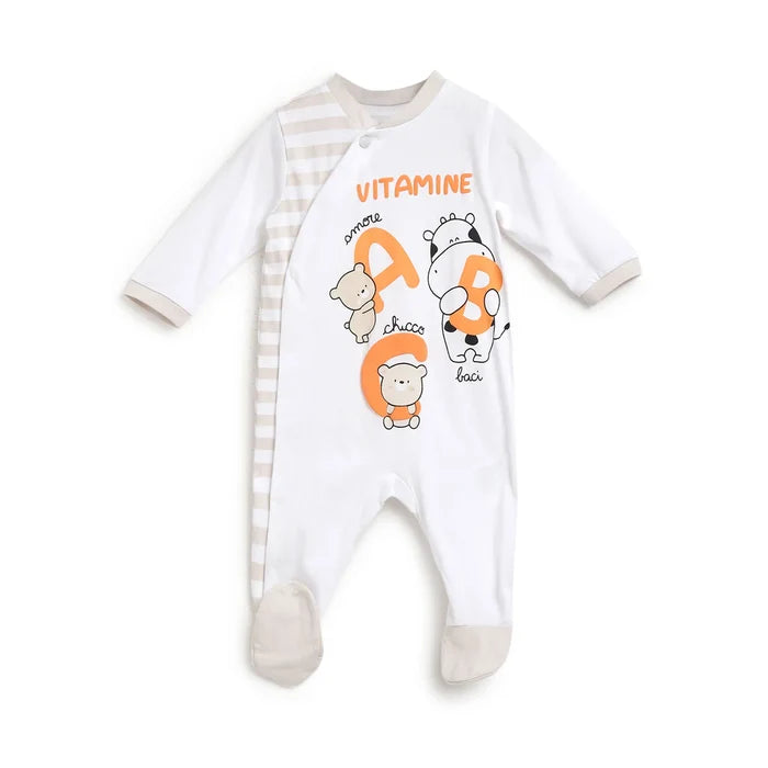Infants White Printed Front Opening Babysuit
