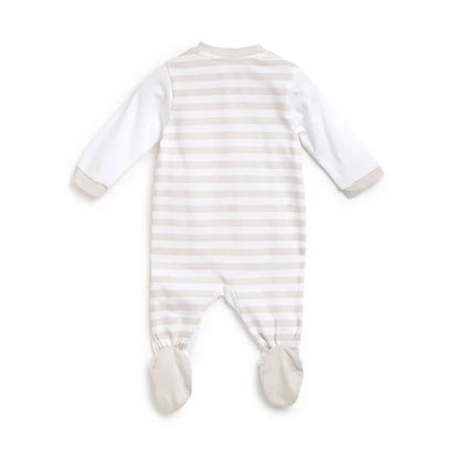 Infants White Printed Front Opening Babysuit