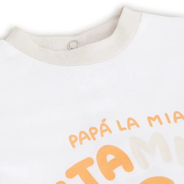 Infants White Printed Nappy Opening Babysuit