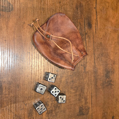 Iron Dice Gift Set — Metal Dice with Large Genuine Leather Pouch | Groomsmen & Men's Gift, Made in USA