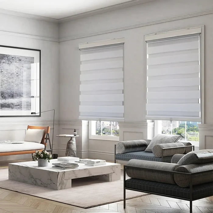 ITY CDNW-1 84 Olivia Stone Cordless Polyester Zebra Day-Night Blind 84"x84" in White