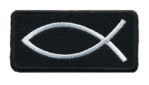 Jesus Fish Christian Patch (Embroidered Hook) (Black/White)