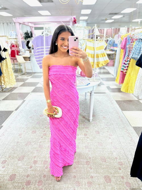 Just Here For Cocktails Hot Pink Maxi Dress