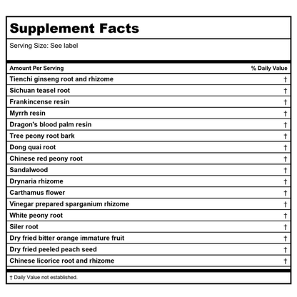 Kan Herb Traditionals Great Mender Formula 2 Ounce - Supplement Facts panel