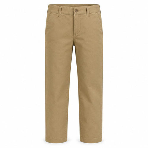 Tan children's performance briar pants with a tailored jean fit, button closure, and durable nylon-spandex blend fabric.