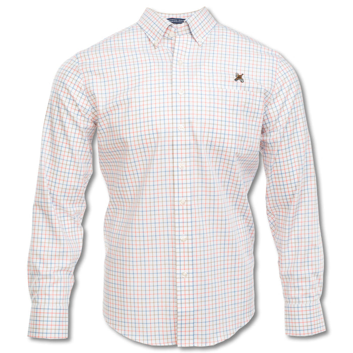 Kevin's wrinkle-free long-sleeve button-down shirt in a multi-color plaid cotton pattern with a quail chest embroidery.