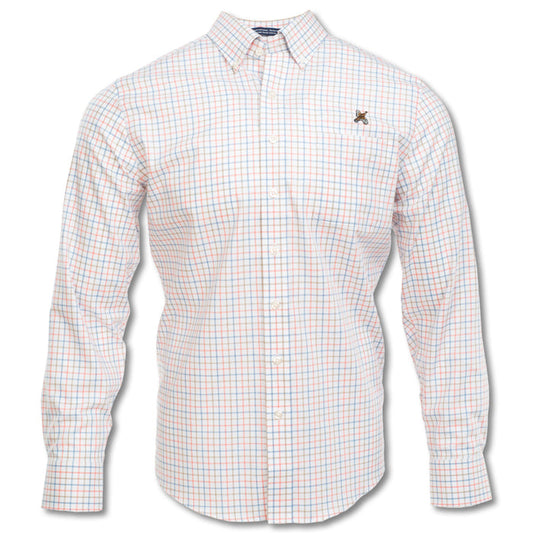 Kevin's wrinkle-free long-sleeve button-down shirt in a multi-color plaid cotton pattern with a quail chest embroidery.