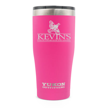 Hot pink 20 oz stainless steel tumbler with Kevin’s logo, textured DuraGrip finish, and a black slider lid.