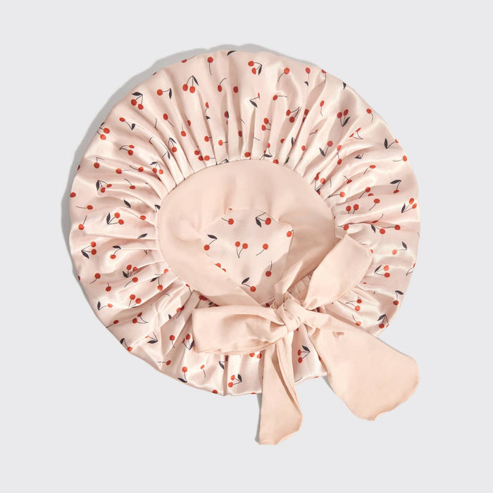 Kitsch Adjustable Oversized Satin Bonnet - Cherry Print