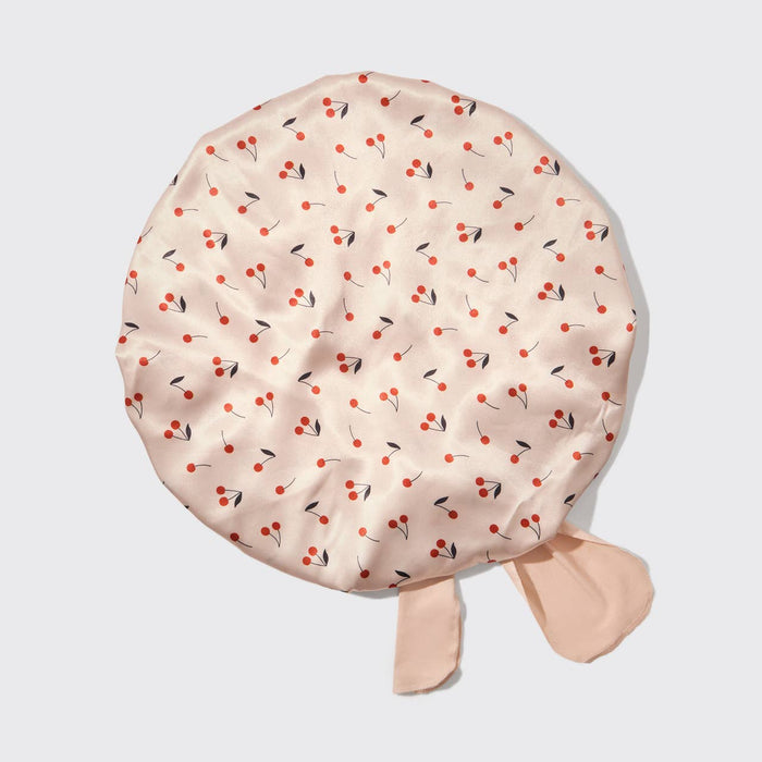 Kitsch Adjustable Oversized Satin Bonnet - Cherry Print