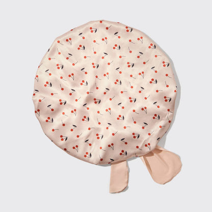 Kitsch Adjustable Oversized Satin Bonnet - Cherry Print