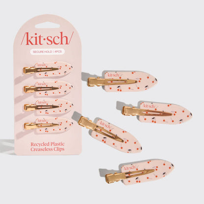 Kitsch Recycled Plastic Creaseless Clips 4pc Set- Cherry Print