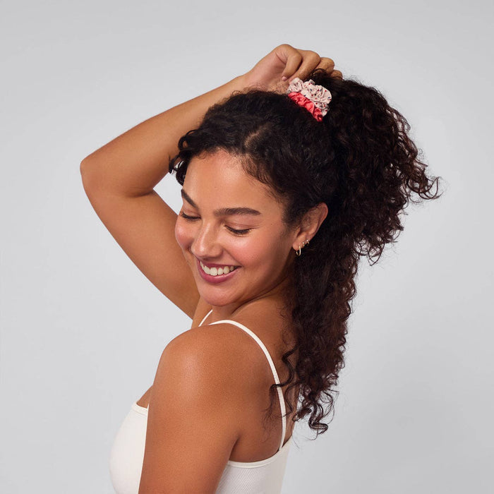 Kitsch Ruched Satin Scrunchies 5pc Set - Assorted Cherry Blossom