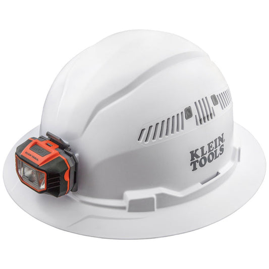 Klein Hard Hat, Vented, Full Brim with Headlamp, White (Discontinued)
