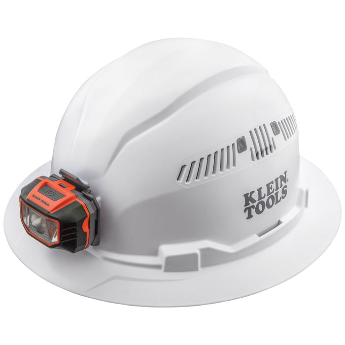 Klein Hard Hat, Vented, Full Brim with Headlamp, White (Discontinued)