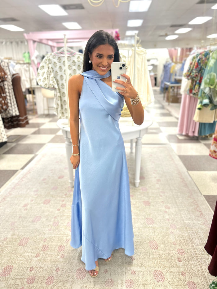 Lala Silk Maxi Dress (Blue)